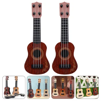 2 Vnt Mini Ukulėle Modeliavimas Havajiškų Mediniai Žaislai Vaikiška Muzikos Instrumentas Vaikas Gitara Modelius Priedai Naujokas