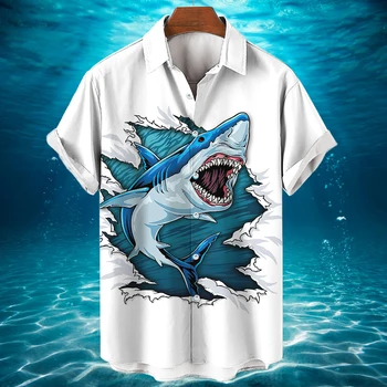 2023 Gyvūnų Ryklys VYRIŠKI Marškiniai Havajų Marškinėliai Vyras 3d Spausdinimo Marškinėliai Vyras Mada Atvartas, Atsitiktinis Gatvės Mygtuką trumpomis Rankovėmis Vasarą