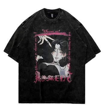 2023 Hip-Hop Negabaritinių Marškinėliai Vyrams Streetwear Japonų Anime Ir Animacinių Filmų Mergina Grafinis T-Shirt Harajuku Unisex Marškinėlius Vatos Pagaliukai Tee
