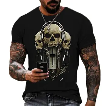 2023 Vyrų Kaukolės Modelis 3D Atspausdintas T-shirt Apvalus Kaklas Trumpas Rankovėmis Marškinėliai Hip-Hop Negabaritinių Viršūnių Pavasario Ir Vasaros Naujų Streetwear