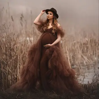 Auburn Derliaus Prom Dresses Nėščioms Moterims Tiulio Pynimas Pritaikyti Fotografijos Padažu Suknelė su Pamušalu Kūdikių Dušas, Vestidos