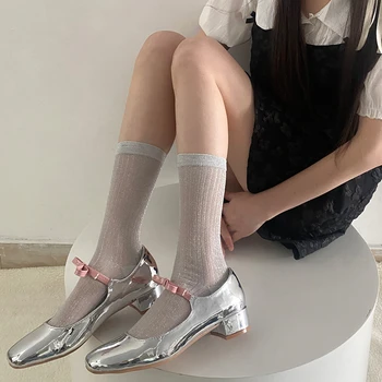 Aukštos Elastinga Ilgai Kojinės Moterims Nailonas Kvėpuojantis Korėjos Vientisa Spalva Juoda Šilko Kojinės Atsitiktinis Harajuku Streetwear Įgulos Kojinės Sox
