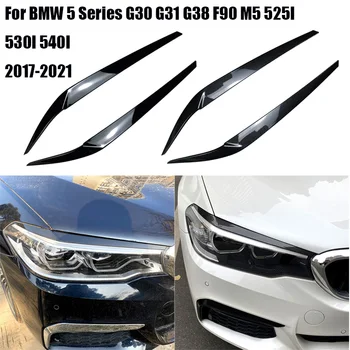 Blizgus Juodas BMW 5 Serijos G30 G31 G38 F90 M5 525I 530I 540I 2017-2021 Automobilių Priekinių Žibintų Vokų, Antakių ABS Plastiko