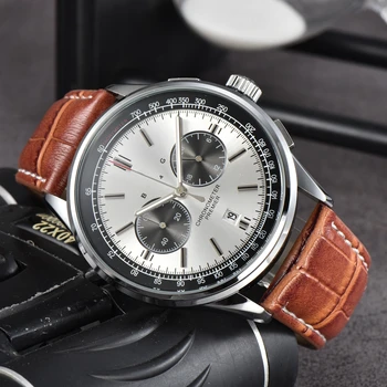 Breit & Ling-Reloj de pulsera de cuarzo para hombre, cronógrafo savaiminio con correa de cuero viršininkas, resistente al vanduo