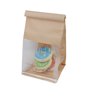 customizd dizaino Aplinkai Draugiškų Custom Maisto Klasės, Kraft Popieriaus atimti Maišelį Su PVC Langą Duonos Pakuotė