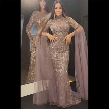Giedras Hill arabų Undinė Violetinė Žaliojo Rankovėmis Elegantiškas Puošnios vakarinės Suknelės Prabanga Chalatai 2023 Moterų Vestuves GLA72129