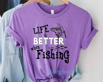 Gyvenimas yra Geriau, Kai Žvejybos Marškinėliai Labai Lauke Marškinėlius Kempingas Tshirts Žvejybos Reiso Marškinėliai Lauko Tee Sugauti