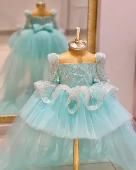 Gėlių Mergaitės Suknelė Aukštas Žemas Stiliaus Blizgučiai China Princess Mergina Dress Grindų Ilgis Vaikų Šalis Gimtadienio Suknelės, Gėlių Mergaičių Suknelė
