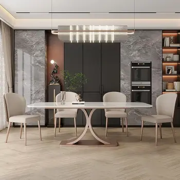 Italijos šviesos prabanga, stačiakampio formos pietų stalas, modernus ir paprastas derinys namų valgomojo stalai ir kėdės