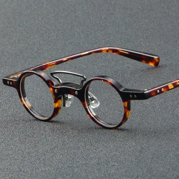 Japonijos Prabangių Prekės Dizaineris Vyrų Retro Mažas Apvalus Rėmo Akiniai Moterų Derliaus Apskrito Acetatas Optinis Trumparegystė Lens Akiniai