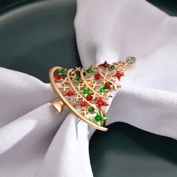Kalėdų Eglutė Diamond Servetėlių Žiedas Turėtojai Kalėdų Stalo Dekoracija Namuose Metalo Audinio Žiedas Vestuvių Puotą Viešbutis Lentelė