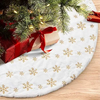 Kalėdų eglutė sijonas karoliukai snaigės china medžio sijonas 90120cm pliušinis medžio sijonas Kalėdos baltos spalvos