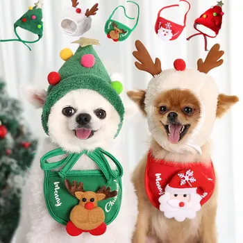Kalėdų Skrybėlę, Šuo Pet Bandana Kačių, elnių ragai Dangtelis Baltos Cute Kačių, Šunų Suknelė Raudonos, Žalios Perro kombinezonai su Antkrūtiniais Šalikas už Smulkaus ir Vidutinio Teddy