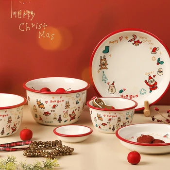 Keraminiai stalo nustatyti patiekalų, vieno Kalėdų dekoracijas tema, keraminiai indai, stalo reikmenys vakarienė nustatyti indai vajilla