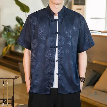 Kinijos Dizaino Trumpas Rankovėmis Camisa Masculina Prekės Mandarinų Apykaklės Vyrų Suknelė Marškiniai Vasaros Chi Kung Fu Tango Kostiumas Plius Dydis