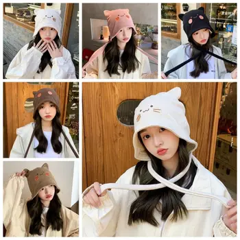 Korėjos Siuvinėjimo Cute Kačių Ausų Beanie Skrybėlių Moterų Mergina, Ausų Apsaugos Skrybėlė, Žiemą Šilta Variklio Dangčio Skrybėlę
