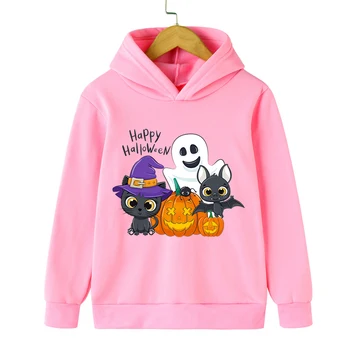 Laimingas Halloween Spausdinti Vaikams Drabužių Mergaičių Juokinga Moliūgų Hoodie Animacinių Filmų Juodosios Katės Palaidinės Pavasario/Rudens Berniuko, Sudaderas