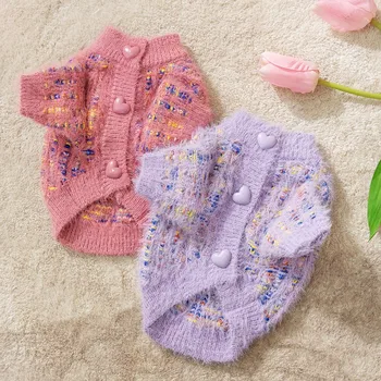 Mažylis Ponios Gėlių Verpalai, Megztiniai Pet Atidaryti Mygtuką Megztiniai Teddy Šilti Megztiniai Mielas Šuo Drabužiai