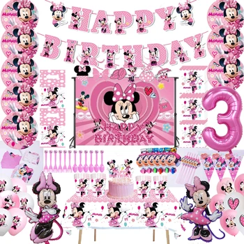 Minnie Mouse Gimtadienio Reikmenys Vienkartiniai Indai, Minnie Taurės Plokštė Balionas Kūdikių Vonios Gimtadienio Apdaila