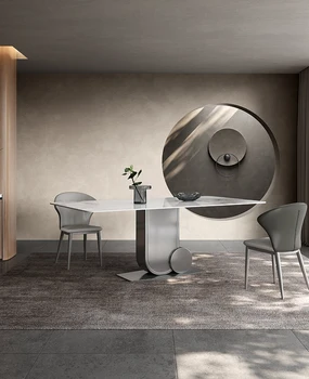 Modernus ir minimalistinis stačiakampio italijos šviesos prabangus valgomasis stalas ir kėdės derinys