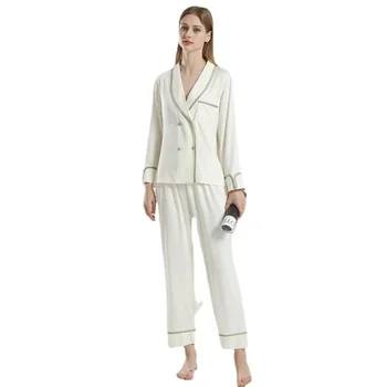 Moterų Ilgas Rankovėmis Pižamos Girl naktiniai drabužiai Ponios Pižama Namų Šilko Loungewear Pajama Komplektai Satino Sleepwear