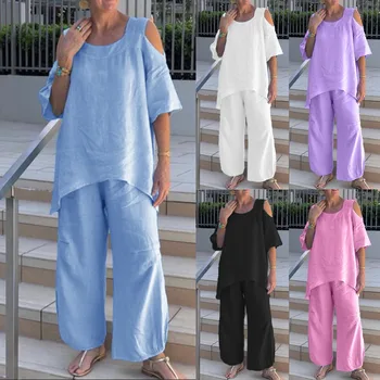 Moterų vientisos Spalvos Juostelės Prarasti Loungewear Pižama Ilgas Rankovėmis Laisvalaikio Drabužiai
