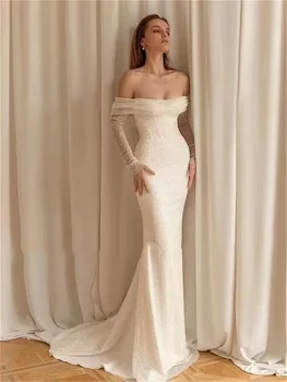 MULONG Sakė Prabanga Dubajus Sequi Zawalcowany Dramblio kaulo Vakaro Suknelė Elegantiškas Troškinti arabų Moterų Oficialų Prom Dresses už Vestuves