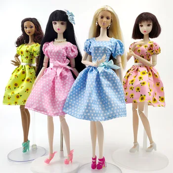 Multi-stiliaus Pavasario Polka Bowknot Saulėgrąžų Suknelė Barbie Lėlės, Drabužiai, Suknelės, Šaliai, Komplektai Barbie Lėlės 1/6 Accesssories