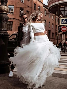 Naujas Dizainerio Nuo Peties V Kaklo Vestuvių Suknelė 2023 Vestuvių Suknelė Ilgomis Rankovėmis Nuotakos Suknelės A-Line Bridal Suknelės