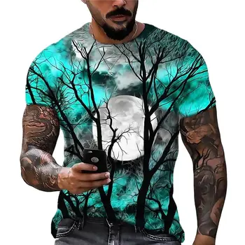 Nauji Marškinėliai Vyrams 3D Atspausdintas Mėnulis Įgulos Kaklo trumpomis Rankovėmis Viršūnes Atsitiktinis Mados vyriški marškinėliai Overisized Tees Marškinius Vyras Drabužiai