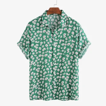 New2023 Vasaros Havajų Marškinėliai Vyrams Daisy Gėlių Spausdinti Atvartas camisa masculina Mygtuką Iki Trumpas Rankovės Marškinėliai
