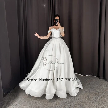 Nuo Peties Princesė Balto Vestuvių Suknelės Moterims 2023 Paprasta Blizgučiai Teismas Traukinio Vestuvinės Suknelės Su Minkštas Šifono