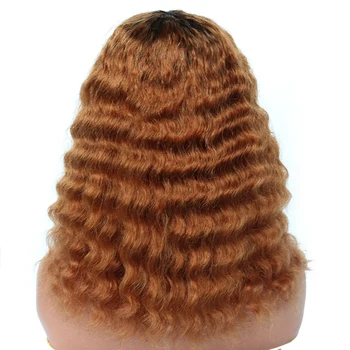 Ombre Žmogaus Plaukai Giliai Banga Brazilijos Plaukų Perukas Perukai Su Kirpčiukais Moterims Trumpas, Garbanotas Žmogaus Plaukų Perukas T1B 30 99j Pilna Mašina Padarė