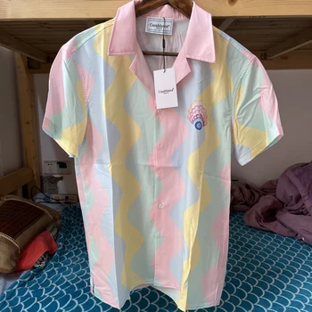 Pajūrio Atostogų Stiliaus Kasablanka Marškinėliai Pink Shell Banga Juostele Spausdinti Trumpomis Rankovėmis Viršūnes Vasaros Atsitiktinis Vyrai Moterys Havajų Marškinėliai