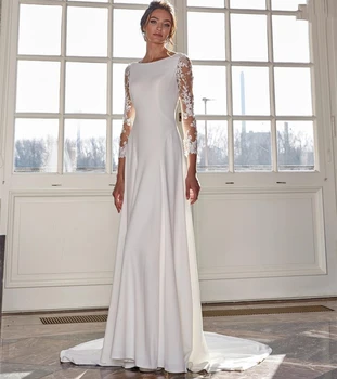 Paprasta Ilgomis Rankovėmis Vestuvių Suknelė 2023-Line Moterų Žavių Nėrinių Appliqes Iliuzija Atgal Vestuvinės Suknelės Elegantiškas Chalatas De Mariee