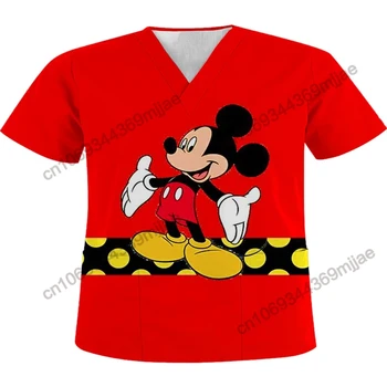 Pocket Vasaros Viršūnes Y2k Drabužiai Moterims Slaugytoja Vienodas Disney V-kaklo moteriški marškinėliai Traf 2023 Moteris Zevity Pasėlių Viršuje Moters Drabužiai