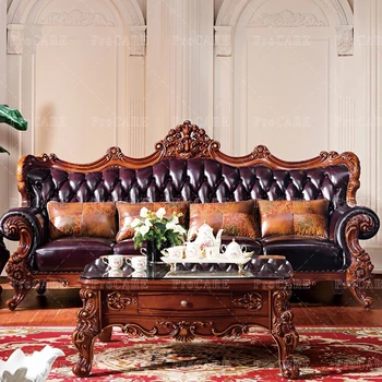 ProCARE Europos sofa Amerikos villa kambarį natūralios odos masyvo, medžio drožyba gyvenamasis kambarys sofos rinkiniai