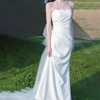 Seksualus Spagečiai Dirželiai Undinė Vestuvių Suknelės Su Mažais Traukinio Paprastas Elegantiškas Vestuvių Suknelė 2023 Naujus Satino Vestidos De Novia