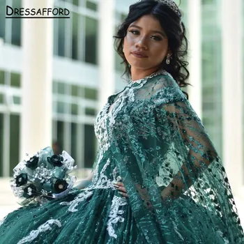 Smaragdas Žalia Blizga Quinceanera Suknelę 2023 Su Žaliuoju Kamuolys Suknelė be Rankovių 3D Gėlės Korsetas Vestido De Anos 15
