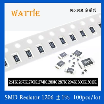 SMD Rezistorius 1206 1% 261K 267K 270K 274K 280K 287K 294K 300K 301K 100VNT/daug chip resistors 1/4W 3.2 mm x 1.6 mm