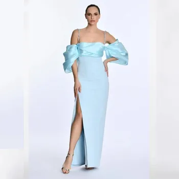 Temperamentas Dėmių Prom Dresses Moterų 2023 Paprasta Spagečiai Dirželiai Padalinta Šalis Suknelės Grindų Ilgis Vestidos De Gala