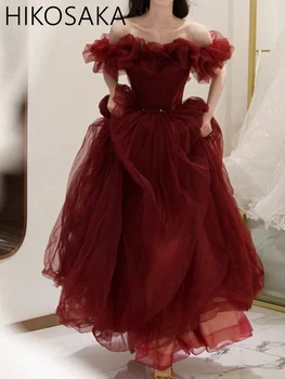 Vyno Off Peties Saldus Vakarinę Suknelę Moteris Princesė Bridesmaid, Pokylių Šalies Kamuolys Prom Dress Suknelė Mados Garsenybių Suknelės