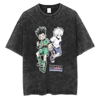 Vyrai Hip-Hop Streetwear Juoda Plauti Marškinėlius Derliaus Japonų Anime Hunter x Hunter Grafinis T-Shirt Harajuku Marškinėliai vatos Pagaliukai