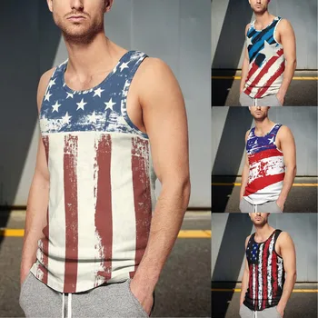 Vyrai Vasarą Nepriklausomybės Diena, Amerikos Vėliava Digital 3D Spausdinimo Marškinėliai be Rankovių Vest Viršūnes Vyrams