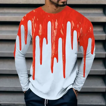 Vyriški Helovinas Kraujo Spausdinti Marškinėliai ilgomis Rankovėmis Įgulos Kaklo Top Marškinėliai Kvėpuojantis Tees
