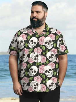 Vyriški Kaukolė Spausdinti Marškinėliai Mados Havajų Marškinėliai Atsitiktinis Paplūdimio trumpomis Rankovėmis Palaidinė Vyrų Atvartas Marškinėliai