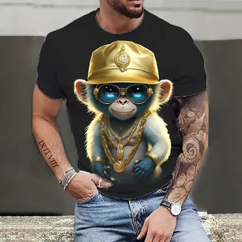 Vyriški T-shirt Hip-Hop Beždžionė Spausdinti Marškiniai O-Kaklo marškinėliai vyriški Viršų trumpomis Rankovėmis Laisvalaikio vyriški marškinėliai Didelis Gyvūnų Apranga