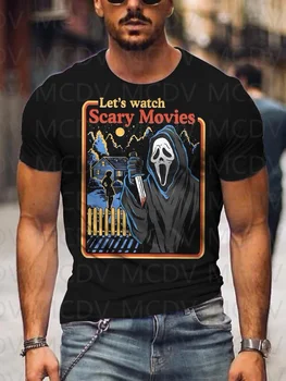 Vyriški Tegul Baisu Žiūrėti Filmus Rėkti, Siaubo Helovinas Ghostface Atsitiktinis Spausdinti Marškinėliai