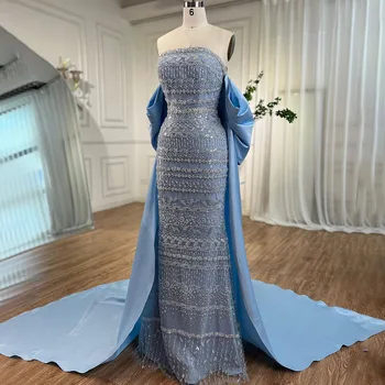 Wasisi arabų Išminčius Blue Elegantiškas Undinė Seksualus Stebėjimo Puošnios vakarinės Suknelės Moterims Vestuves 2023 ELA72126