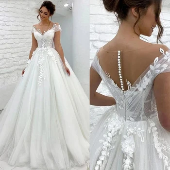 Įspūdingi Rankovių Giliai V-kaklo, Elegantiškas-Line Mopping Vestuvių Suknelės Naujos 2023 Subtilus Teismas Traukinio Princesė Vestuvių Suknelė